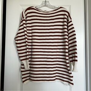 Tan white striped tunic sweater